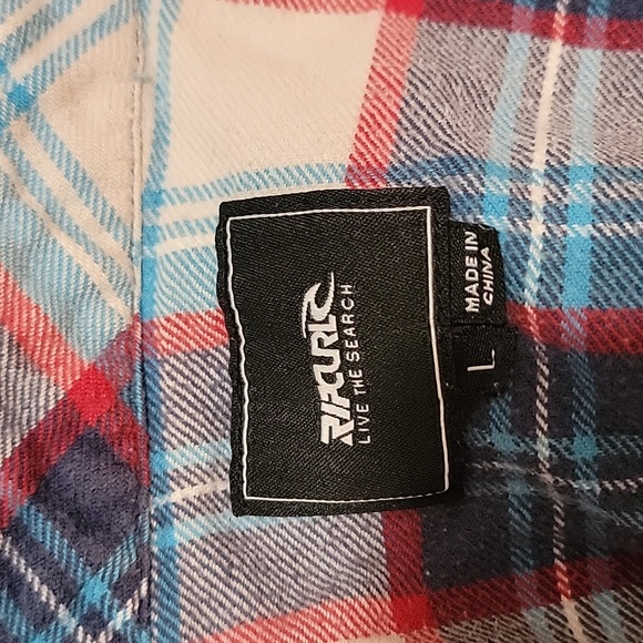Rip Curl Flannel Shirt Men's Blue Plaid Button Up Surf.Size Large - Picture 2 of 7